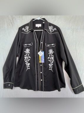Panhandle Slim Fancy Western Black Embroidered Shirt Womens Lg Long Sleeve NWT